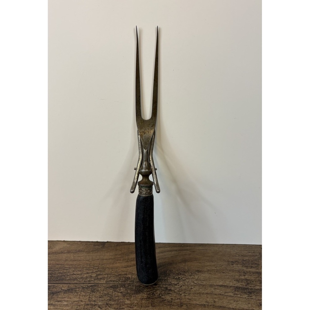 Vintage 10" Double Prong Meat Carving Fork w Stand
